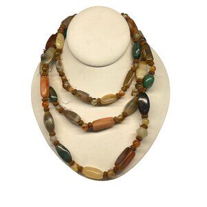 Vintage Multi-Stone Boho Necklace With Agate & Chalcedony Beads